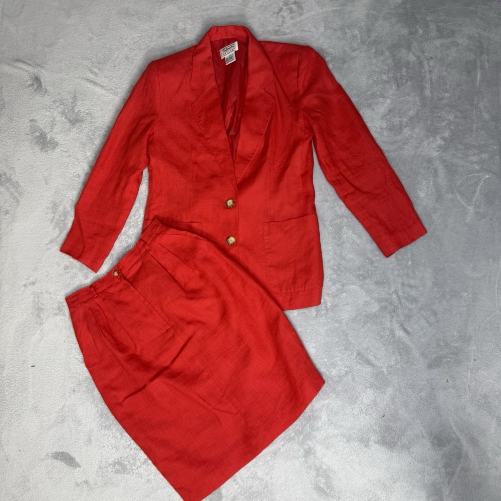 Talbots Petites 100% Irish Linen Skirt Suit Red Blazer 2P Skirt 4 Classic Set